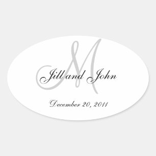 Monogram Stickers Oval for Weddings White Grey
