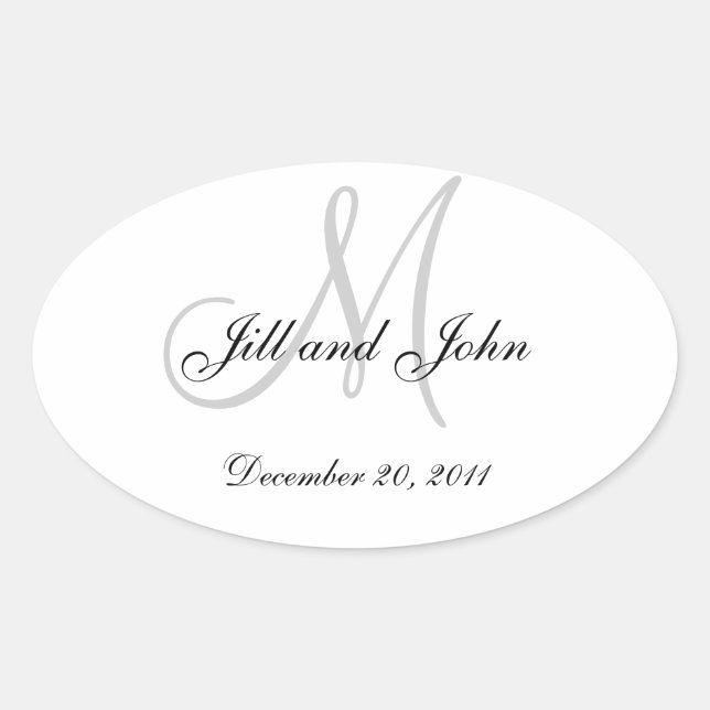 Monogram Stickers Oval for Weddings White Grey (Front)