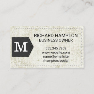 Monogram   Stitched Worn Leather Business Card