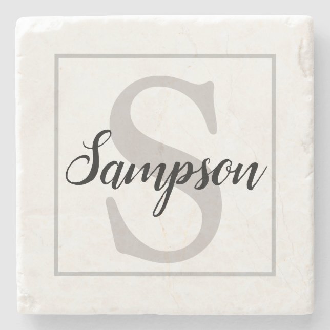 Monogram Stone Coaster with Family's Last Name (Front)