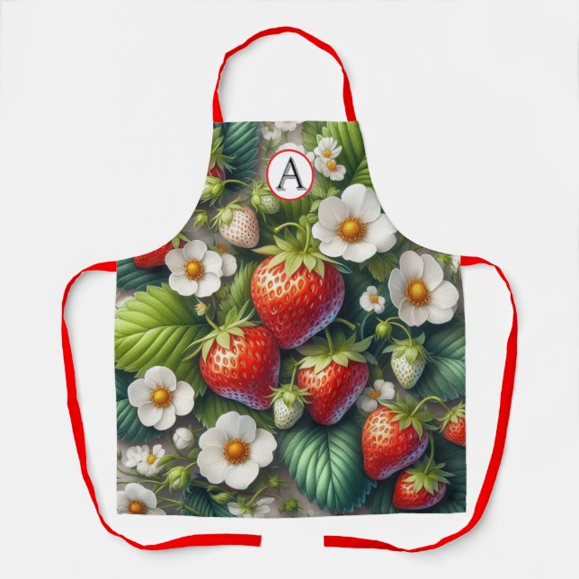 Monogram Strawberry All-Over Print Apron (Front)