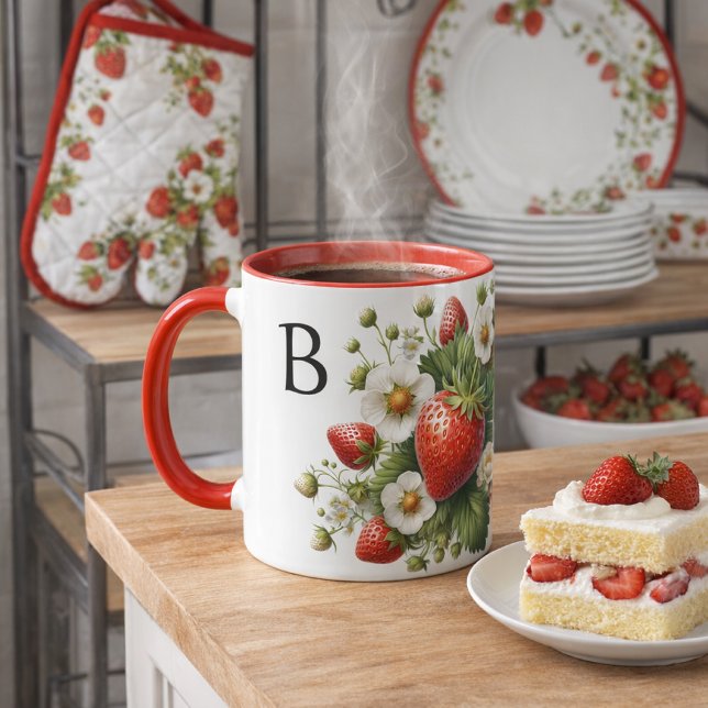 Monogram Strawberry Fruit  Combo Mug (“Fresh strawberries, warm coffee, and cozy kitchen vibes  a sweet gift idea for every berry lover.”)