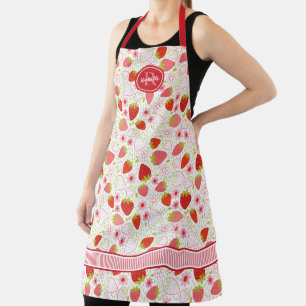 Monogram Strawberry Fruit Pattern Apron