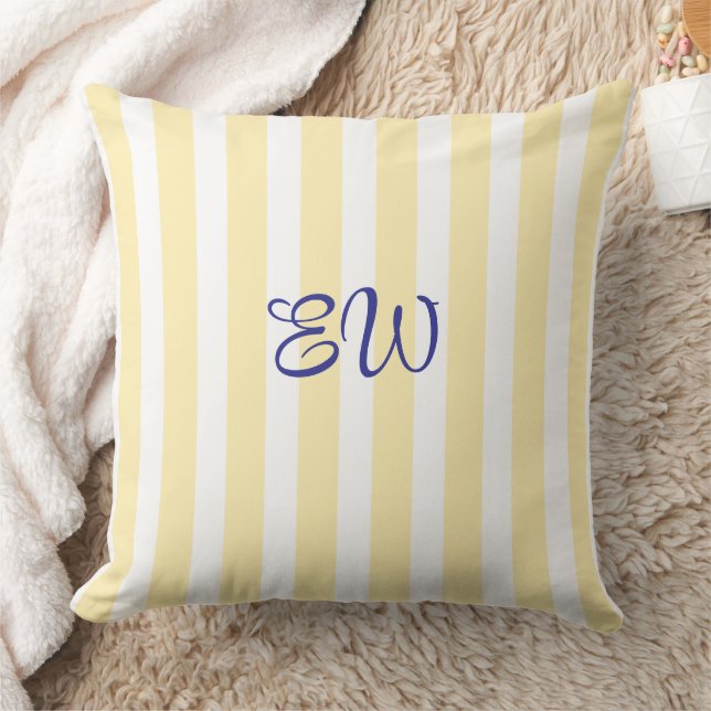 Monogram Stripe Custom Throw Pillow | Lemon Drop (Blanket)