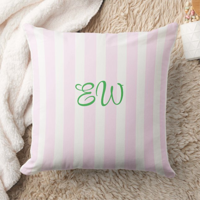Monogram Stripe Custom Throw Pillow | Pink Limeade (Blanket)