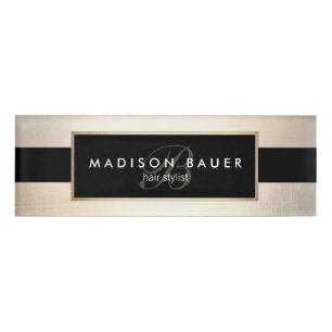 Monogram Striped Black Gold Name Tag