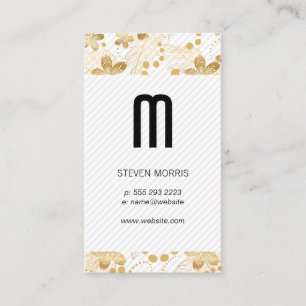 Monogram   Stripes   Gold Floral Pattern Business Card