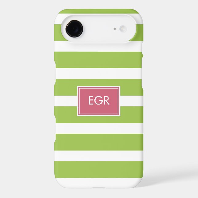 Monogram Stripes iPhone Cases (Green/Pink) (Back)