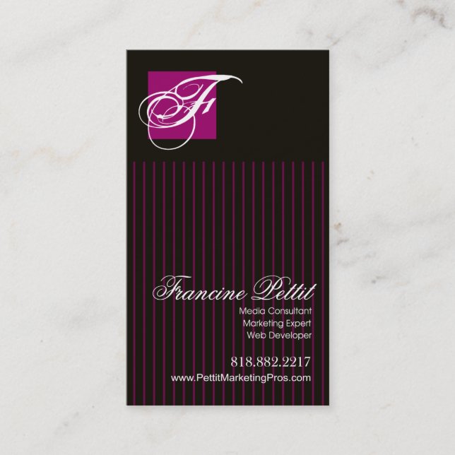 "Monogram Stripes" - Media Marketing Consultant Business Card (Front)
