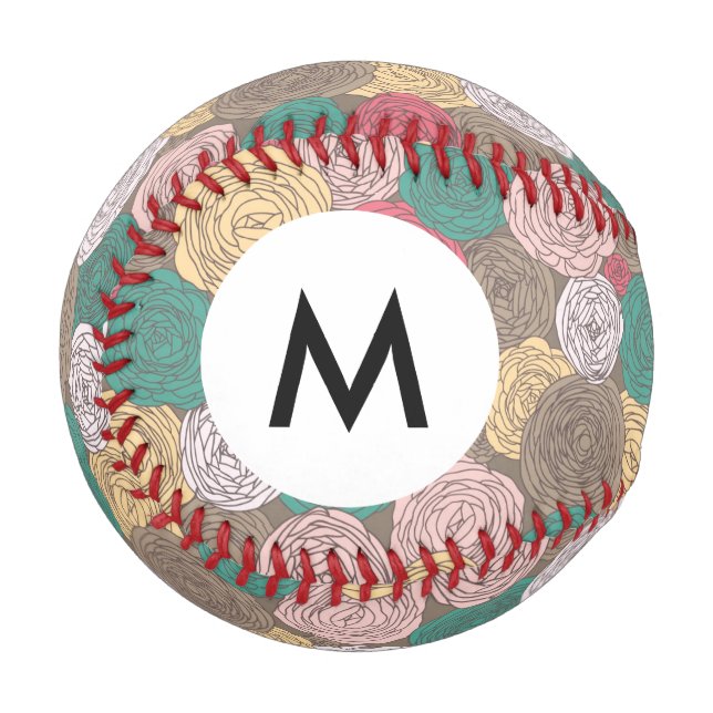 Monogram Stylish floral pattern. Bright floral Baseball (Front Left)
