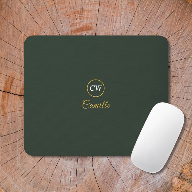 Monogram Stylish Gold & Forest Green  Mouse Mat (Monogram Stylish Gold & Forest Green Mouse Pad)