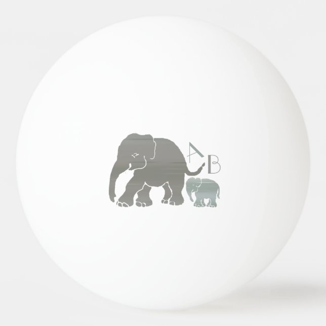 Monogram Stylish Grey and Olive Elephants Ping Pong Ball (Front)