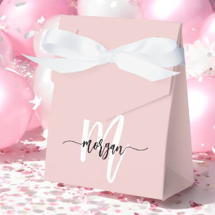 Monogram Stylish Modern Blush Pink Black Favour Box