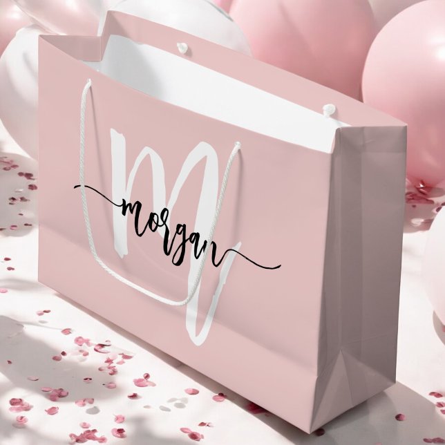Monogram Stylish Modern Blush Pink Script Large Gift Bag (Creator Uploaded)