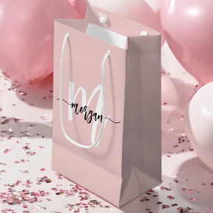 Monogram Stylish Modern Blush Pink Small Gift Bag