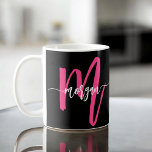 Monogram Stylish Modern Hot Pink Black Coffee Mug<br><div class="desc">Sip in style with our Monogram Stylish Modern Hot Pink Coffee Mug! Featuring a vibrant hot pink design, this mug is personalised with your monogram in a sleek, modern font for a chic and custom touch. Perfect for your morning coffee or tea, it combines fashionable aesthetics with everyday functionality. Crafted...</div>
