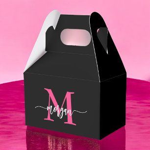 Monogram Stylish Modern Hot Pink Black Favour Box
