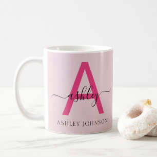Monogram Stylish Modern Hot Pink Coffee Mug