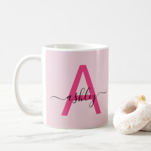 Monogram Stylish Modern Hot Pink Coffee Mug