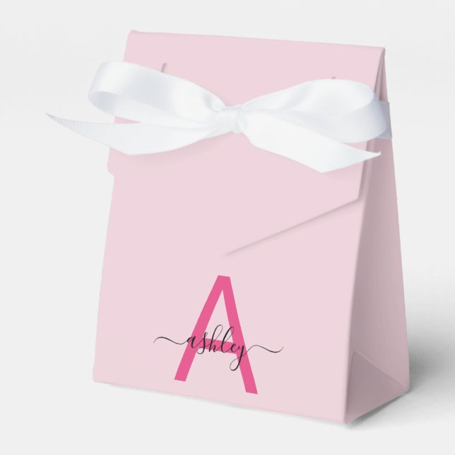 Monogram Stylish Modern Hot Pink Favour Box (Front Side)