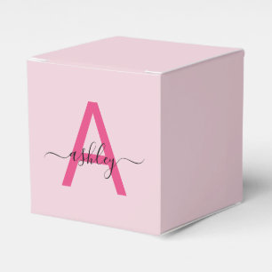 Monogram Stylish Modern Hot Pink Favour Box
