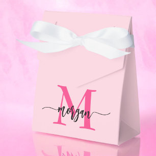 Monogram Stylish Modern Hot Pink Favour Box