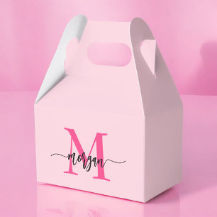 Monogram Stylish Modern Hot Pink Favour Box