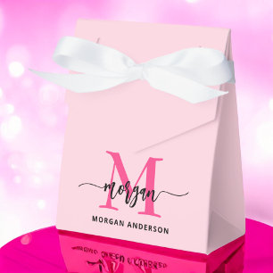 Monogram Stylish Modern Hot Pink Favour Box