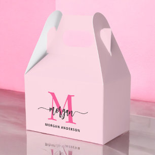 Monogram Stylish Modern Hot Pink Favour Box