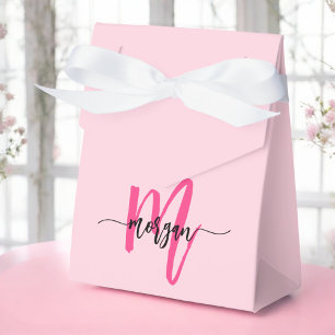 Monogram Stylish Modern Hot Pink Favour Box