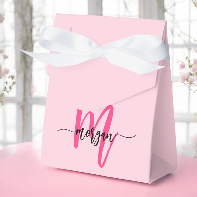 Monogram Stylish Modern Hot Pink Favour Box (Creator Uploaded)