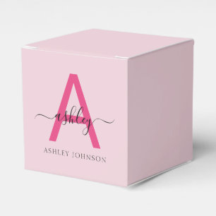 Monogram Stylish Modern Hot Pink Favour Box