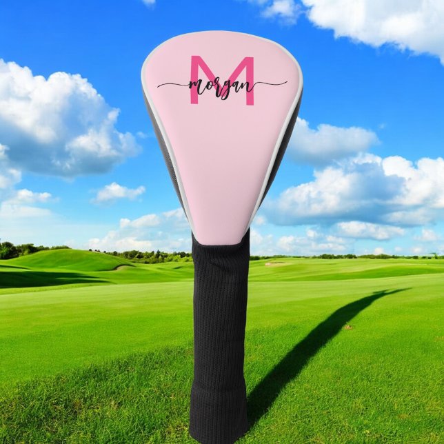 Monogram Stylish Modern Hot Pink Golf Head Cover (Creator Uploaded)