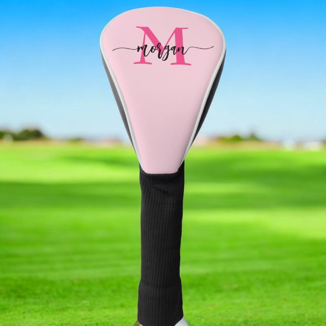 Monogram Stylish Modern Hot Pink Golf Head Cover (Creator Uploaded)