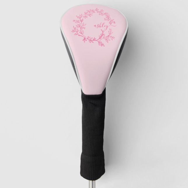 Monogram Stylish Modern Hot Pink Golf Head Cover (Front)