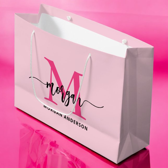 Monogram Stylish Modern Hot Pink Large Gift Bag (Creator Uploaded)