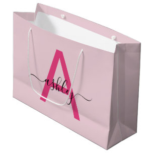 Monogram Stylish Modern Hot Pink Large Gift Bag