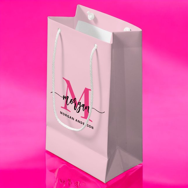 Monogram Stylish Modern Hot Pink Small Gift Bag (Creator Uploaded)