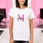 Monogram Stylish Modern Hot Pink T-Shirt<br><div class="desc">Elevate your wardrobe with our Monogram Stylish Modern Hot Pink T-Shirt! Featuring a bold hot pink hue, this tee is personalised with your monogram in a sleek, modern font for a chic, custom look. Made from soft, high-quality fabric, it offers all-day comfort and durability. Perfect for casual outings or layering,...</div>
