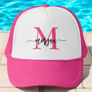 Monogram Stylish Modern Hot Pink Trucker Hat