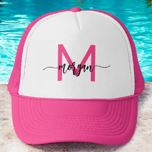 Monogram Stylish Modern Hot Pink Trucker Hat
