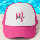 Monogram Stylish Modern Hot Pink Trucker Hat<br><div class="desc">Top off your look with our Monogram Stylish Modern Hot Pink Trucker Hat! Featuring a vibrant hot pink design and personalised with your monogram in a sleek, modern font, this hat adds a chic, custom touch to your style. The breatheable mesh back and adjustable snap closure ensure a comfortable fit,...</div>