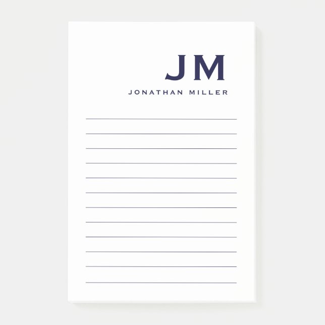 Monogram Stylish Modern Minimalist Lined Post-it Notes (Front)