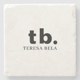Monogram Stylish Modern Minimalist Marble Design Stone Coaster