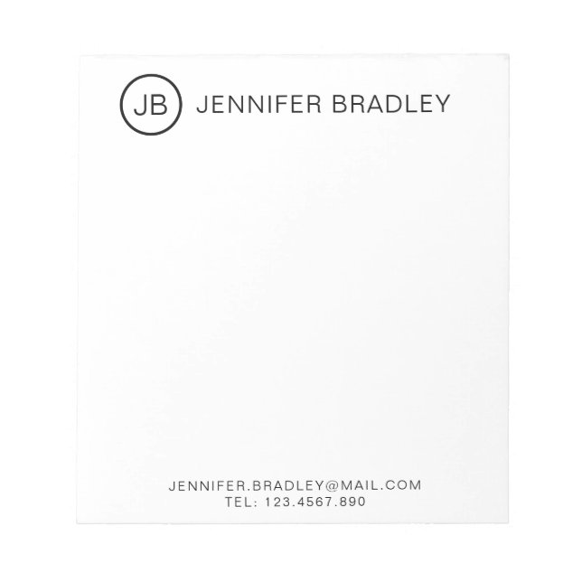 Monogram Stylish Personalised Name Black and White Notepad (Front)