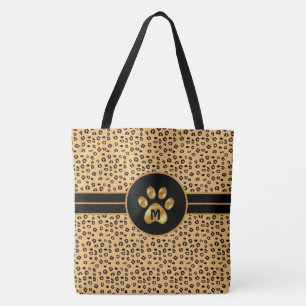 Monogram & Stylish Tiger Pattern & Paw Tote Bag