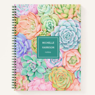 Monogram Succulents Watercolor Colourful Pastel Bi Notebook