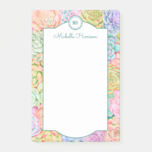 Monogram Succulents Watercolor Colourful Pastel Post-it Notes