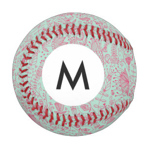 Monogram Summer cute floral pattern Baseball
