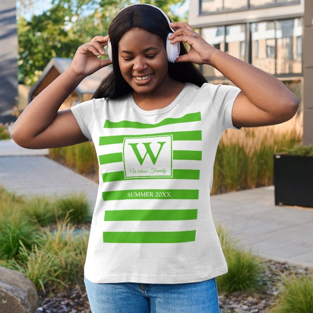 Monogram Summer Family Reunion Kelly Green Stripes T-Shirt (Creator Uploaded)
